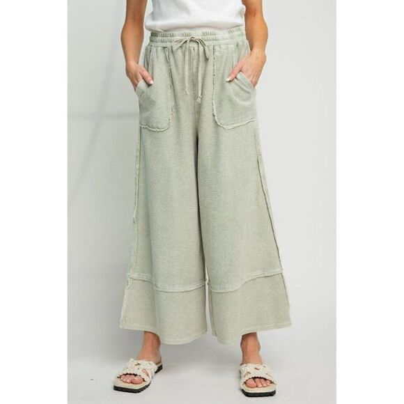 Easel Let's Chill Comfy Wide Leg Pants in Faded Olive EB40797 - Picture 1 of 5